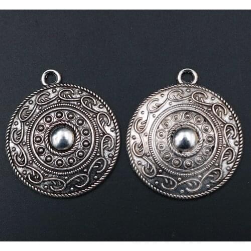 WKOUD 4pcs Silver Color Retro Round Shield Charm Alloy Pendant Metal Necklace Bracelet DIY Jewelry Handmade A1520