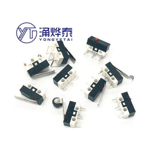 YYT 20Pcs/lot Mouse Micro tact switch 3pin Straight Curved handle Roller Left and right curved feet 1A125V small key switch