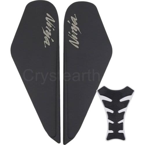 Motorcycle Oil Tank Pads Protector Stickers Side Gas Knee Grip Traction Pads + 1x Decal For Kawasaki Ninja 400 2017 2018