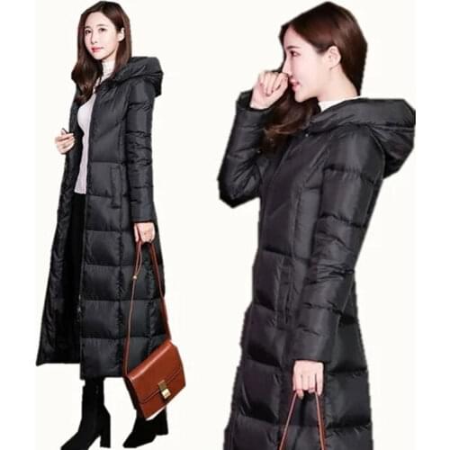 Winter Jackets Women Coat Female Slim Parka Over-Knee Cotton Padded Korea Hooded Warm Black Solid Long Coat