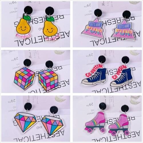 Womens Earrings Acrylic Party Fashion Eardrops Fun Colorful New Cartoon Gift Rubiks cube letters for ice skates