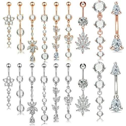 1pc Clear CZ Belly Ring Dangle Belly Bar Fashion Sexy Navel Button Ring Piercing Jewelry Mix Style