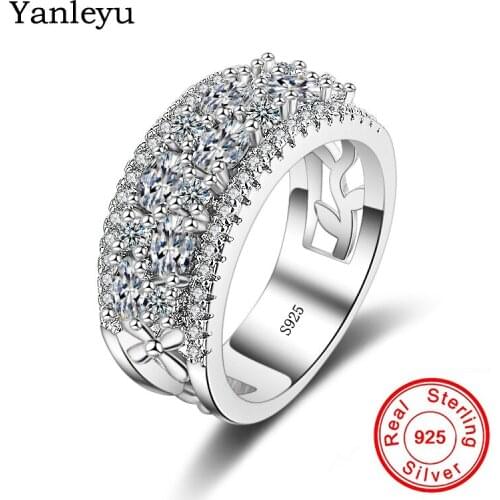 Yanleyu Luxury Authentic 925 Sterling Silver Rings for Women AAA Cubic Zircon CZ Stone Engagement Ring Fine Jewelry PR145