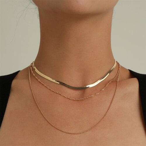 Punk Hiphop Multilayer Choker Necklaces For Women Vintage Gold Silver Color Beads Chain Necklaces Party Jewelry Female Collar