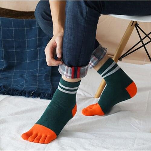 Thermal Five Finger Socks Men Cotton Winter Thermo Striped Thick Terry 5 Toe Crew Socks Man Skarpetki Calcetines Termicos Hombre