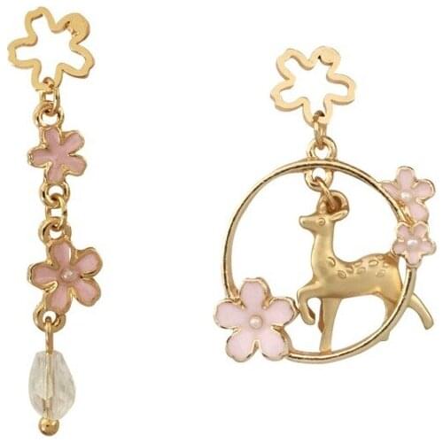 10 pair/lot fashion women jewelry accessories metal enamel sakura flower deer earrings for women