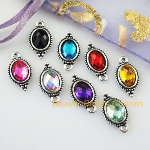 New 24Pcs Mixed Retro Tibetan Silver Color Acrylic Oval Charms Pendants 9x16.5mm