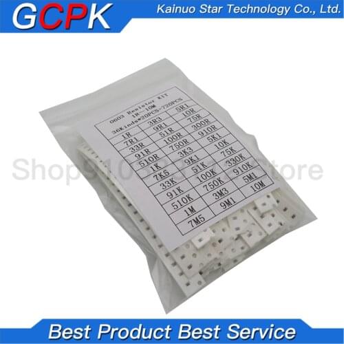 36Value * 20PCS =720PCS 0603 0805 1206 SMD Resistor Kit Assorted Kit 1 ohm- 10M ohm