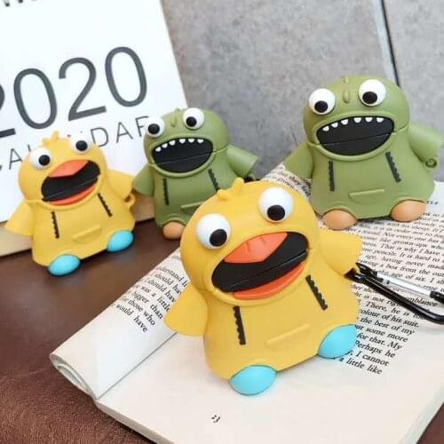 3D Cute Dinosaur Duck Raincoat Headset Case for Apple Airpods 1 2 Funny Cartoon Wireless Earphone Protective Cover Charging Box