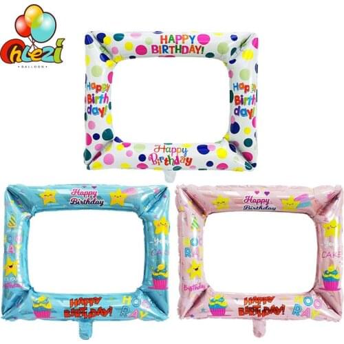 50pcs Photo Frame Foil Balloons Happy Birthday Balloon Photo Booth Globos Photo props Birthday Party Decoration Kids Baby Shower