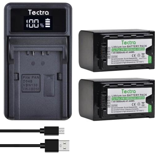 2PCS 5600mAh VW-VBD58 AG-VBR59 Battery+LED USB Charger for Panasonic AJ-HPX260MC,HPX265MC,PX270,PX298,AG-FC100, VW-VBD29 VBD78