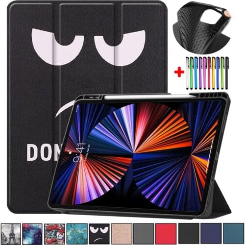 For iPad Pro 12.9 Case 2021 2020 11 Fold PU Leather Protective Tablet Cover Case Funda for iPad Pro 12 9 Case With Pencil Holder