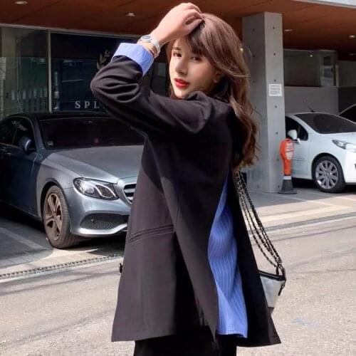 2021 Spring Autumn Jacket For Girl Teens Loose Teenager University Clothes Black Blazer Fashion Stripes Patchwork Coat