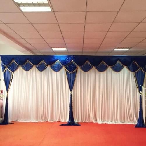 Double Layer Valance with Tassel Wedding Backdrop 3m* 6m Ice Silk Wedding Backdrop with Swag with Trim Curtain free shipping