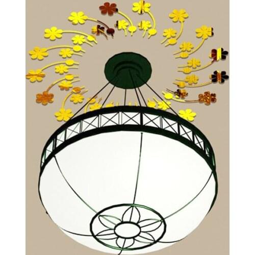 European 3D Mirror Sticker For Top Lamp Ceiling Lighting Pattern Mirror Decal ,Small Flower Crystal 3D Acrylic Wall Stickers