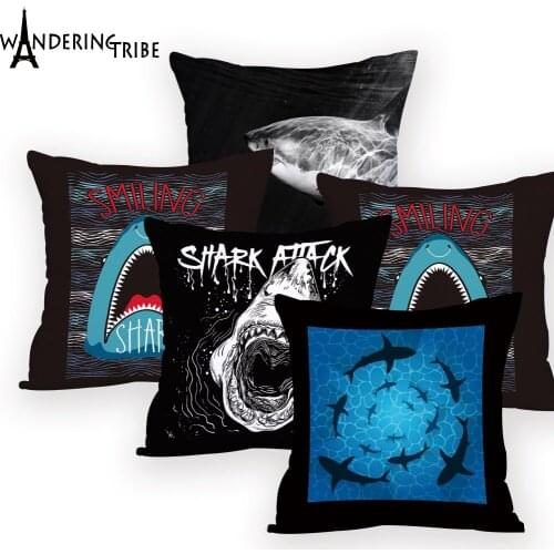 Marine Cushion Covers Blue Black Decoration Custom Printed Throw Pillows Shark Pillow Case Decorative Living Room Decor