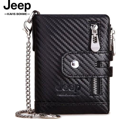 Quality Rfid Cowhide Genuine Leather Men Wallet New Coin Purse Small Mini Card Holder Chain PORTFOLIO Portomonee Male Walet Bag