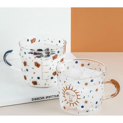 Creative Coffee Mugs Scale Glass Mug Couple Water Cup Sun Eye Pattern Drinkware Household Breakfast Mlik Cups