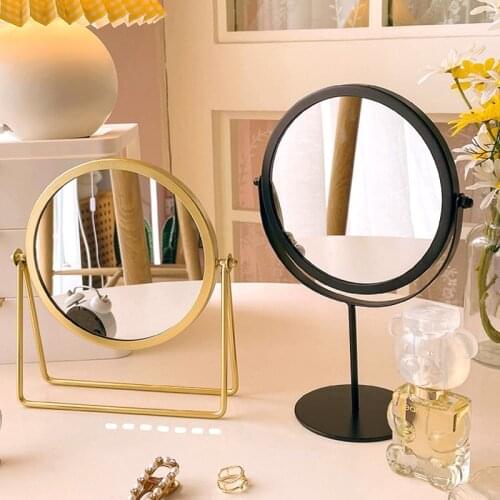 European-Style Round Wrought Iron Single-Sided Desktop Makeup Mirror Bathroom Mirror Portable Girl Desktop Dressing Table Mirror