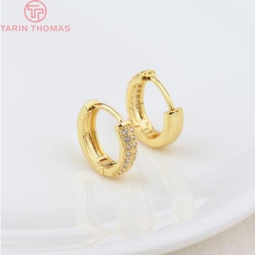 4PCS 14MM 24K Gold Color Brass with Zircon Round Earrings Hoop High Quality DIY Jewelry Making Findings