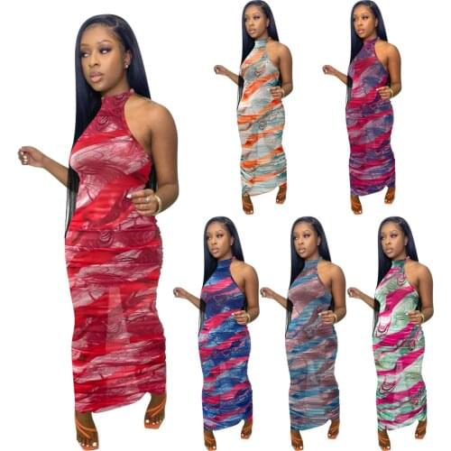 Summer Sexy Dress Sleeveless halter Dresses women Boho mesh see through dress Beach Vacation 2021 bodycon girls dress