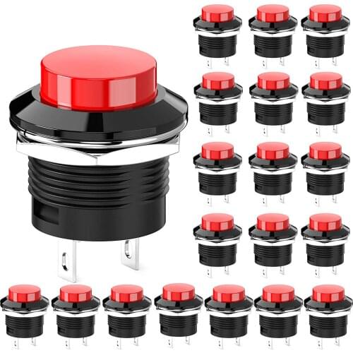 Momentary Push Button Switch Mini No Lock Round Switch AC 250V / 3A AC 125V /6A Off-ON Red Cap(20pcs)