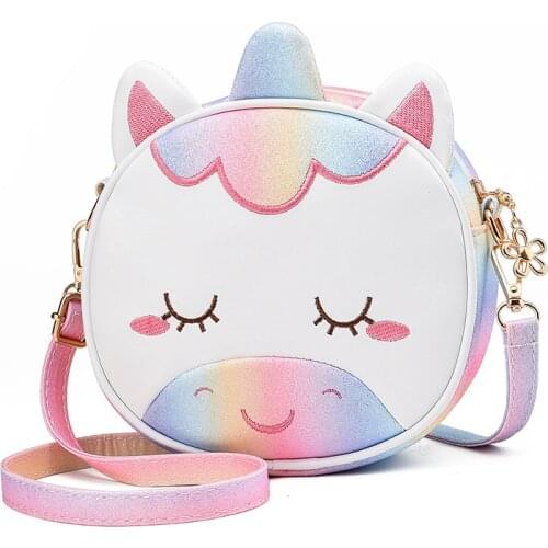 Girls Mini PU Leather Unicorn Backpack Children Cute Cartoon Primary School Bag Girls Cute Plush Double Shoulder Backpack