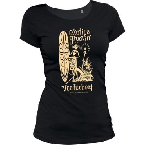 2019 Fashion Hot Damen T-Shirt - Exotica Surf - Tiki Longboard Farm Mug Frauen Aloha Rockabella Tee shirt
