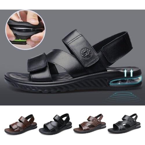 Mens Leather Sandals Air Cushion Sole Summer Shoes for Men Casual Beach Slippers Non-slip Outdoor Footwear sandalias hombre