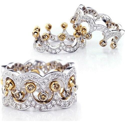 New Arrival Roma Retro Luxury Jewelry 925 Sterling Silver Filled CZ Crystal Zirconia Women Wedding Crown Ring Set Gift Size 6-9