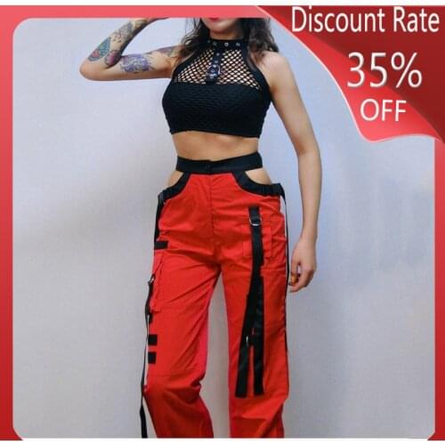 New Jazz Dance Costumes DJ DS Stage Costume For Singer Black Tops Red Pants 2pcs Sexy Outfits For Woman Hip Hop Costume DQS3471