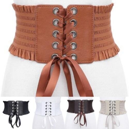 New Women Tassel Waistband Elastic Buckle Wide Belts Lady Corset Stretch Waist Belt