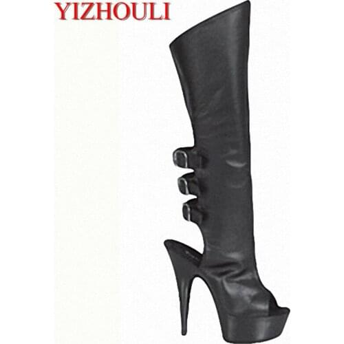 15cm Package mail fish mouth slingback sexy black temptation Side zipper bow cute princess nightclub high-heeled boots