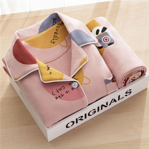 Pajamas For Women Winter Sleepwear Warm 100% Cotton Pijamas Long-sleeved 2 Piece Set Loose Womens Home Clothes Pyjama Femme