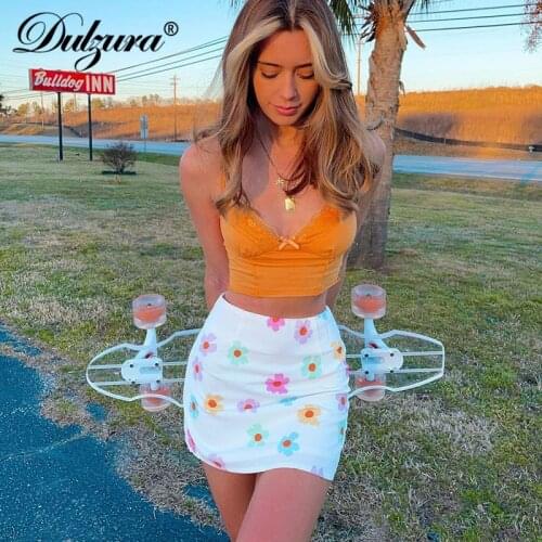 Dulzura Floral Print Mesh Women High Waist Mini Dress Bodycon Sexy Streetwear Sweet 2021 Summer Clothes Cute Bottoms