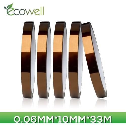 Ecowell 5pcs Polyimide tape high temperature heat resistant for Kapton tape for electronic industry 33M Length 10mm Width