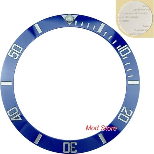 NEW Arrive HQ 38mm Blue Silver Platinum Printing Ceramic Bezel Insert For Sub Style Watch