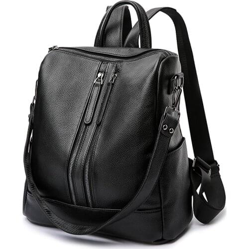 2019 New Top handmade leather backpack Fashion women shoulder bag girl solid color school bag double belts backpacks