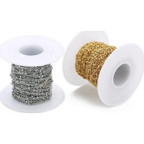 SAUVOO 10 Yard/lot Stainless Steel Satellite Ball Bead Solder Flat Cable Chain Silver Gold Color Link DIY Jewelry Bulk Chain