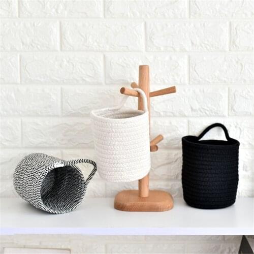 Chic Cotton Line Woven Hanging Basket Mini Cosmetic Storage Box Dressing Table Sundries Finishing Bucket Organizer Frame