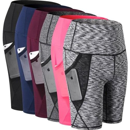 Women Fitness Sports Bike shorts Cycling Shorts Summer High Waist Jogging Athletic Gym Elastic Running Shorts with phone pocket