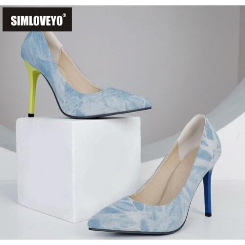 SIMLOVEYO New 2021 Women Pumps Pointed Toe 10cm Thin High Heels Stylish Printed Exotic Comfy Soft Big Size 32-48 Casual A3726