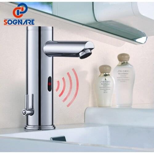 SOGNARE Water Saving Sensor Faucet Automatic Infrared Sensor Cold and Hot Chrome Polished Water Tap Mixer Battery Power B201C
