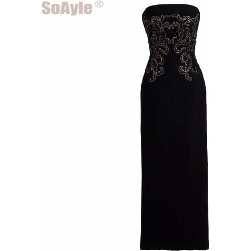SoAyle Elegant Evening Dresses Strapless Ankle-length Fitted Dress with Embroidery On Top Evening Dress Robe de Soiree