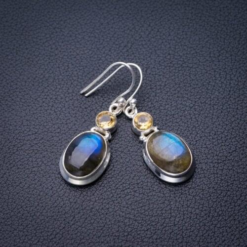 StarGems Natural Labradorite And Citrine Handmade 925 Sterling Silver Earrings 1.5" E0901