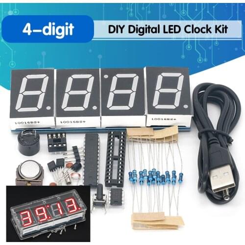Stylish 4-digit DIY Digital LED Clock Kit Light Control Temperature Date Time Display with Transparent Case Timer DIY Kit