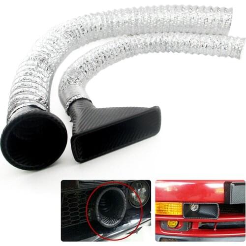 Universal Car Front Bumper Turbo Air Intake Pipe Kit ABS Turbine Inlet Pipe Air Funnel Carbon Fiber Look