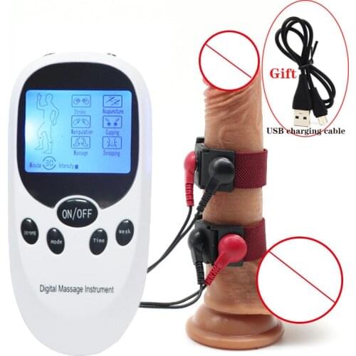 USB Charging Electric Shock Bipolar Penis Ring Electro Stimulation Physiotherapy Ring Male Penis Extender Enlargement Sex Toys