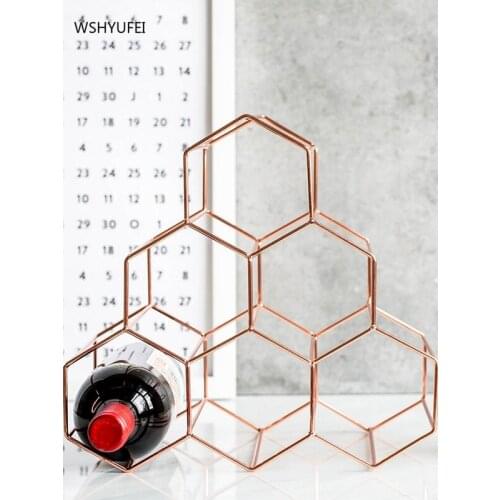 WSHYUFEI Metal Hexagonal Frame Wine Cabinet Display Rack Dry Red Wine Wine Rack Wine Bottle Shelf Home Bar Decoration