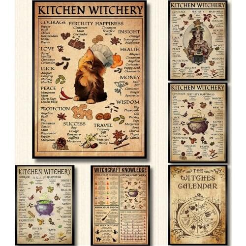 Kitchen Witchery Funny Posters and Print Vintage Wall Pictures Witches Magic Knowledge Art Painting Magic Lover Gifts Home Decor